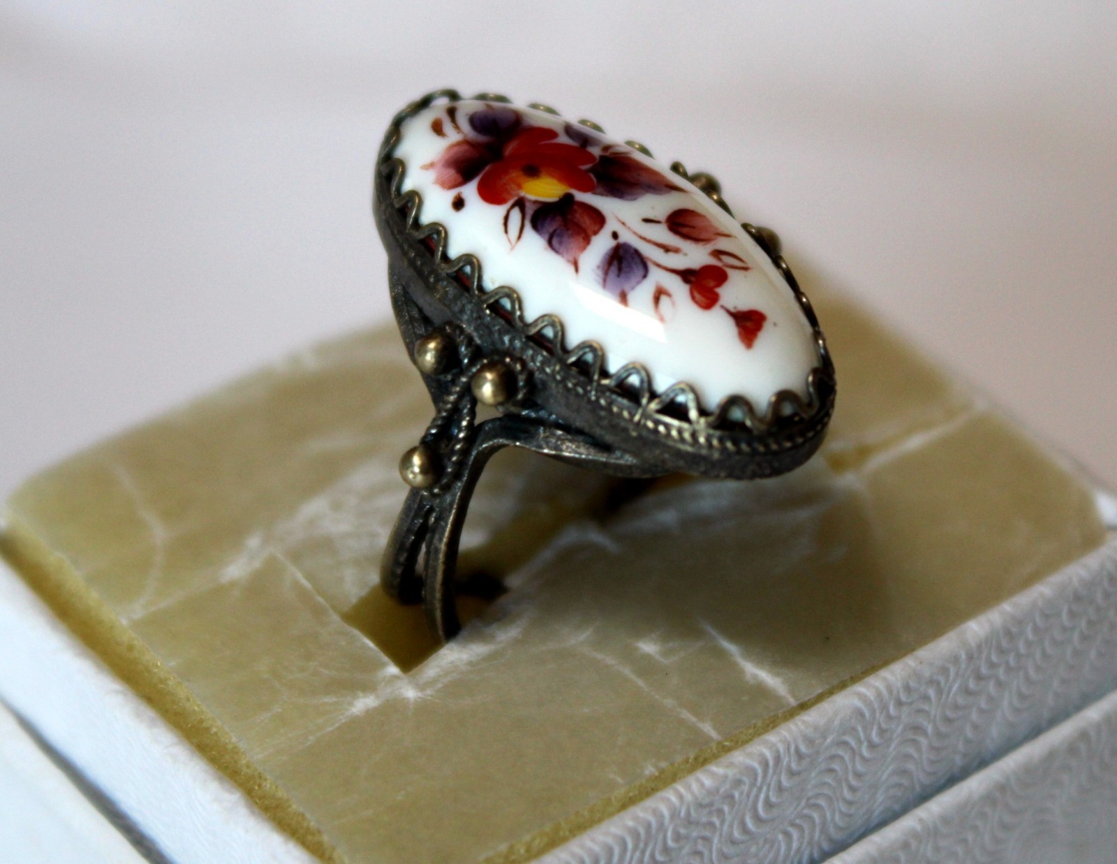 Vintage Russian Hand Painted Enamel Rings 3 Variation Finift Technique #76,80,82