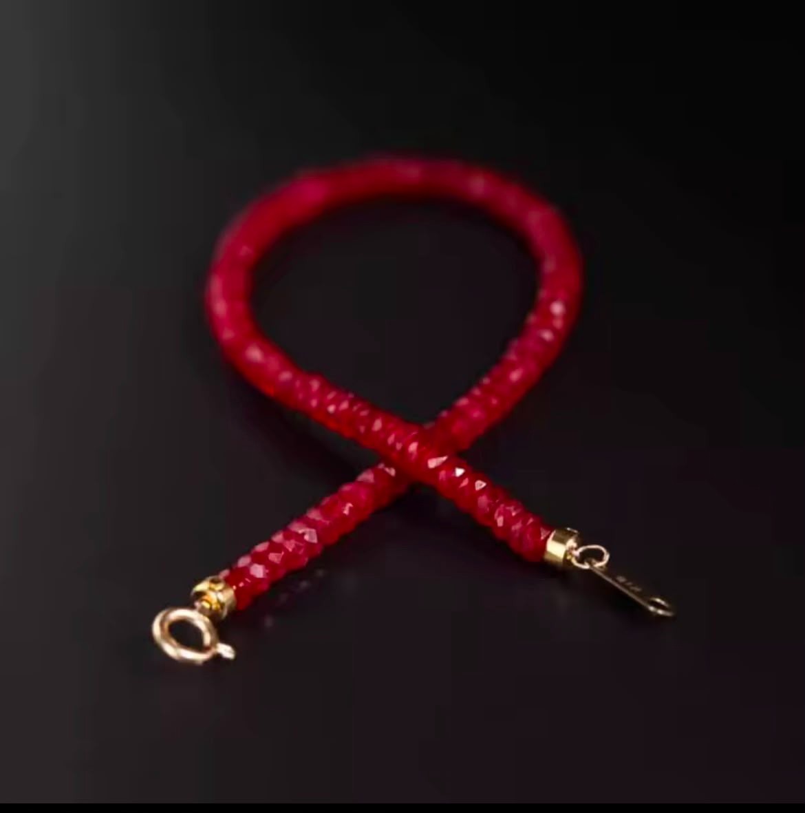 Natural Red Ruby 2x4mm Faceted Beaded Necklace Gold Clasp Gemstone Choker