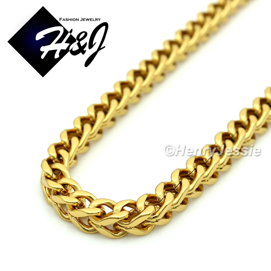 Stainless Steel 4.5mm/6mm Gold Plated Franco Box Cuban Curb Necklace*24″30″36
