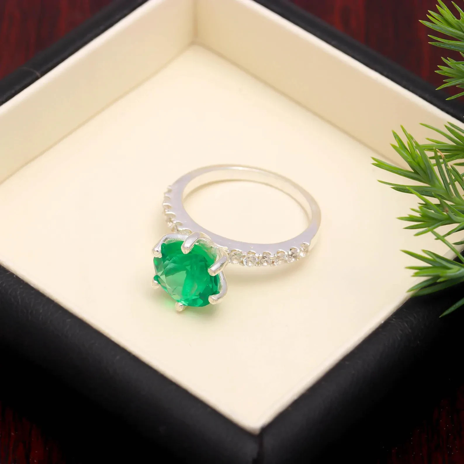 2.38 Ct Round Cut Natural Emerald Diamond Wedding Ring 14K Solid White Gold 6