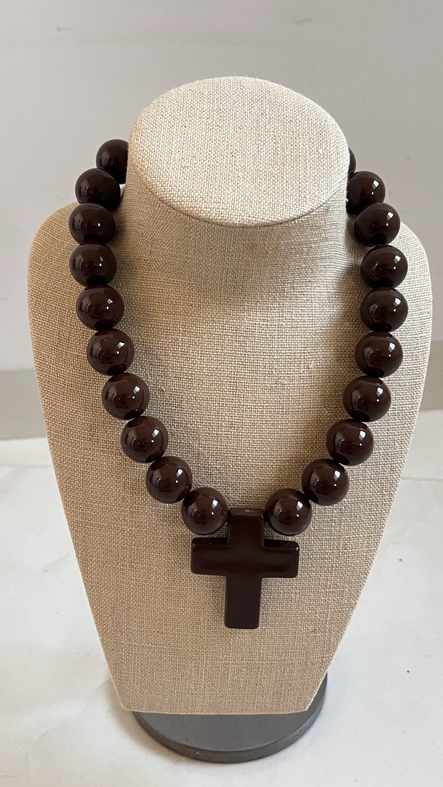 Dudu brown Cross statement necklace glossy resin beads adjustable