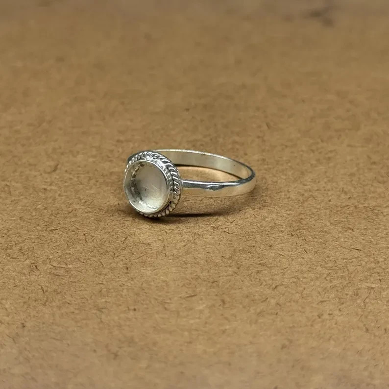 925 Sterling Silver 12mm Round Bezel Cup Ring Blank DIY Jewelry Setting Handmade