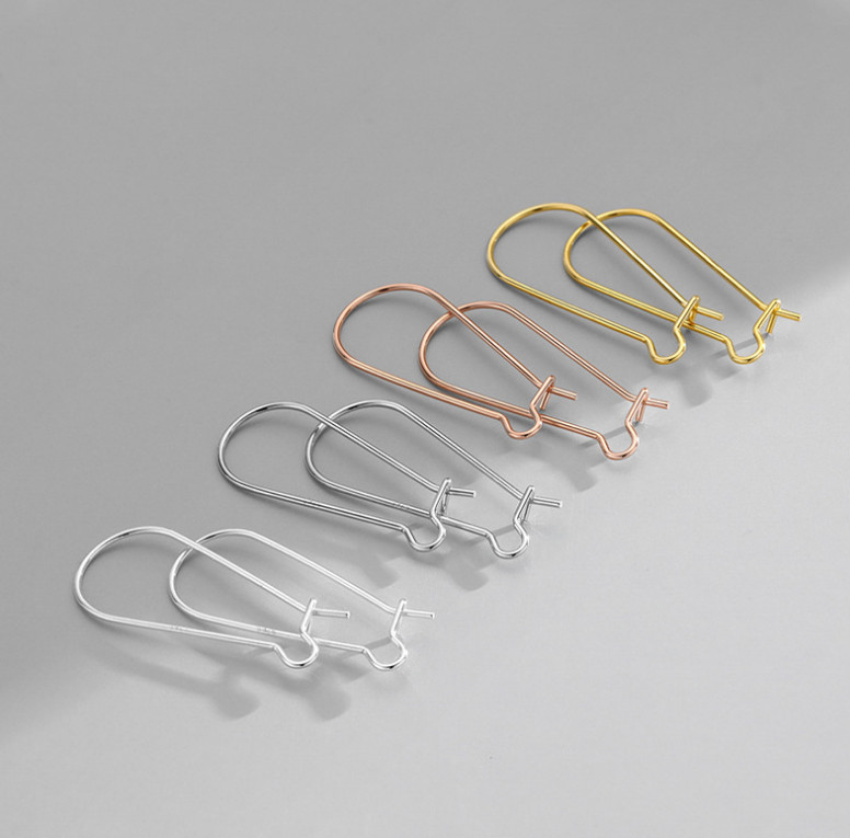 925 Sterling Silver 30mm Kidney Ear Wire Hook Earring Findings 2pcs/10Pcs DIY