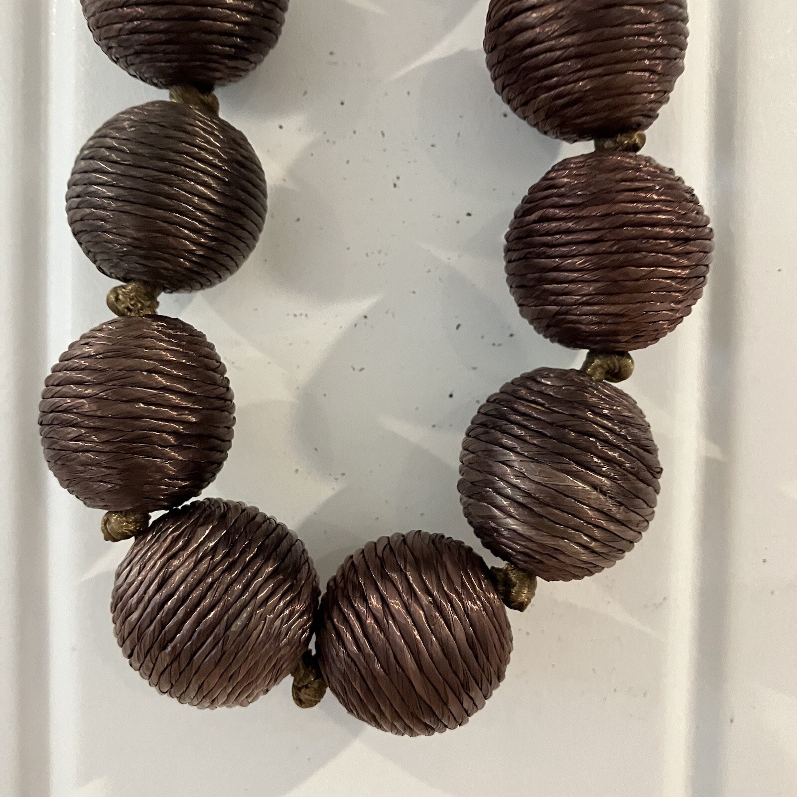 Silk Brown Large Hand Knotted Bead Strand Necklace Adjustable Lobster Claw Clasp