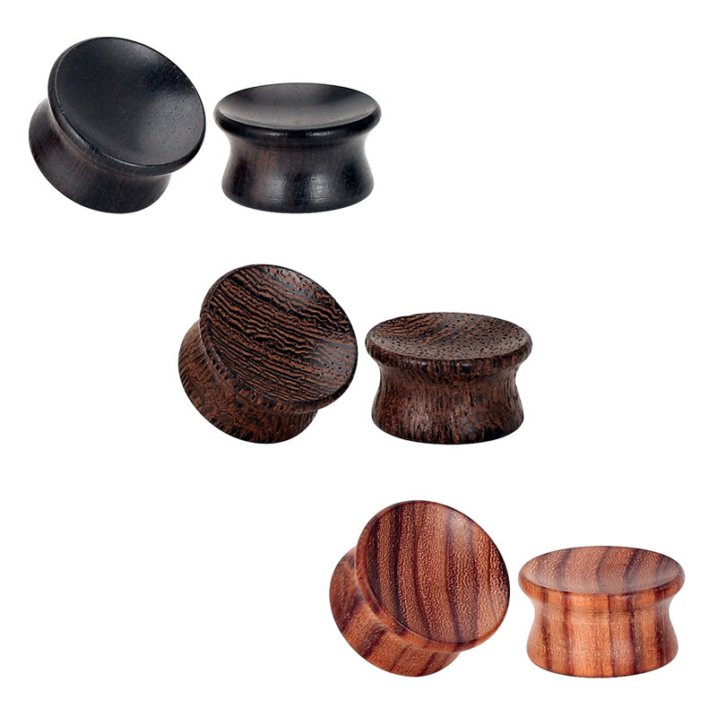 Natural Wood Ear Gauges Plugs Double Flared Concave Wooden Ear Expander Piercing