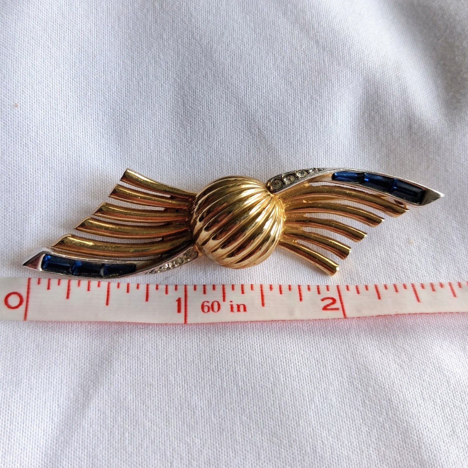 Vintage Marcel Boucher Signed #5425 Ribbon Brooch Pin Faux Sapphire Baguette
