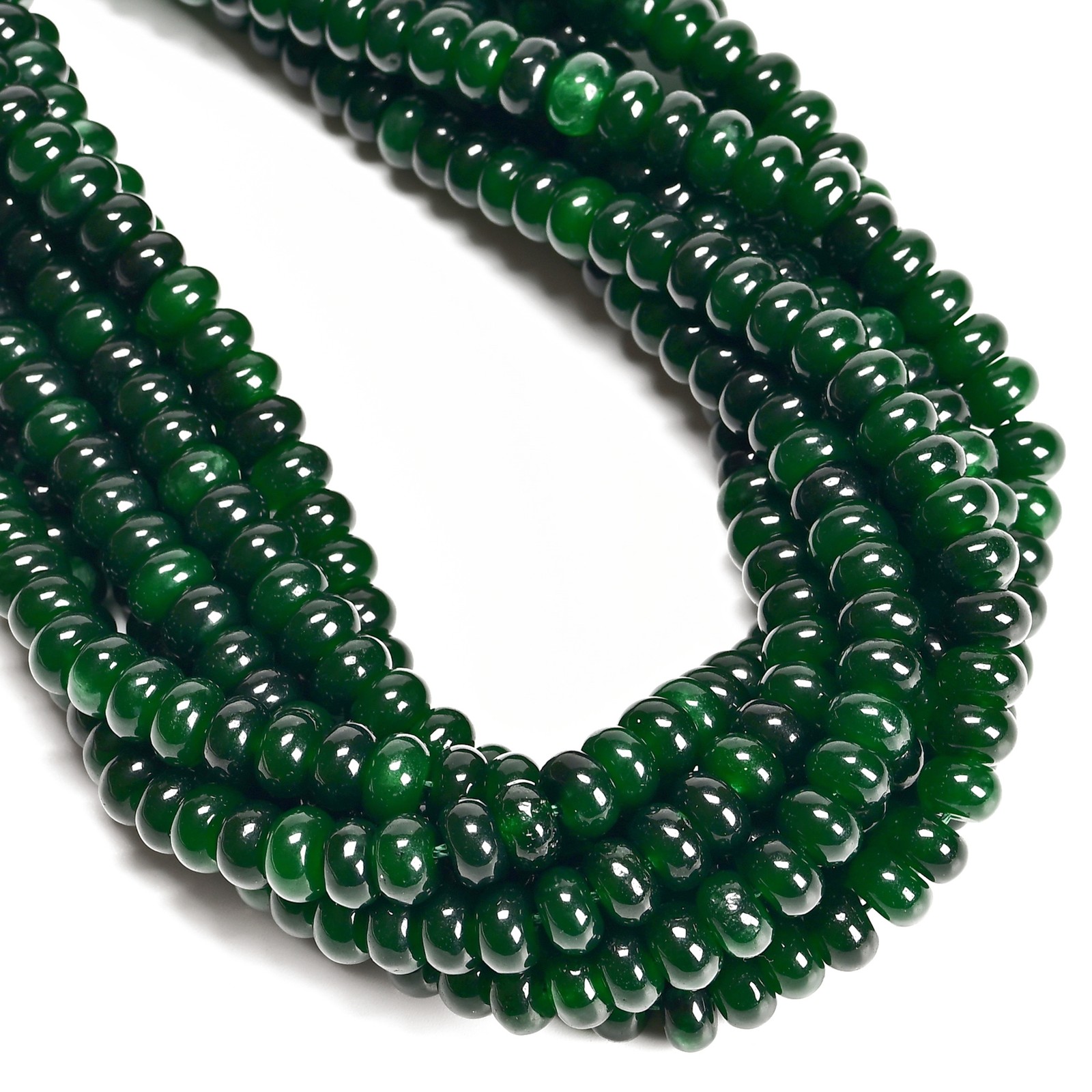 Dark Emerald Green Color Dyed Jade Smooth Rondelle Beads Size 5x8mm 15.5”Strand