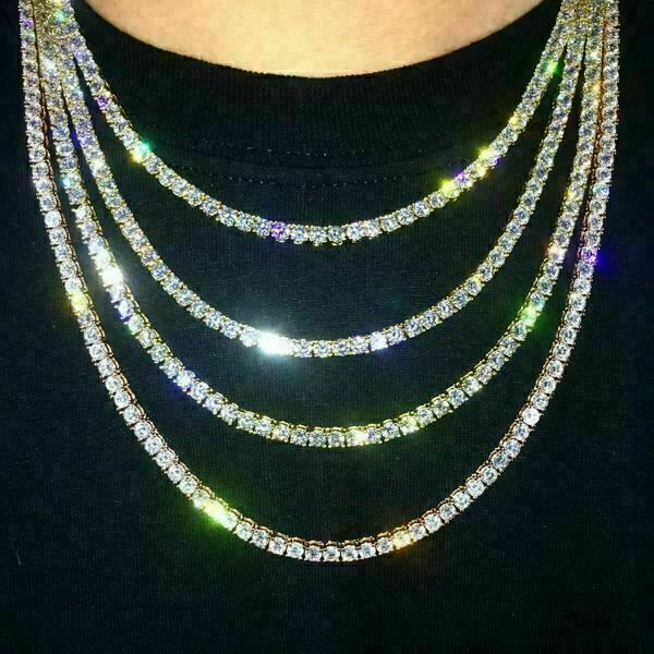 Tennis Chain Real SOLID 925 Sterling Silver CZ ICED Necklace Chain Hip Hop