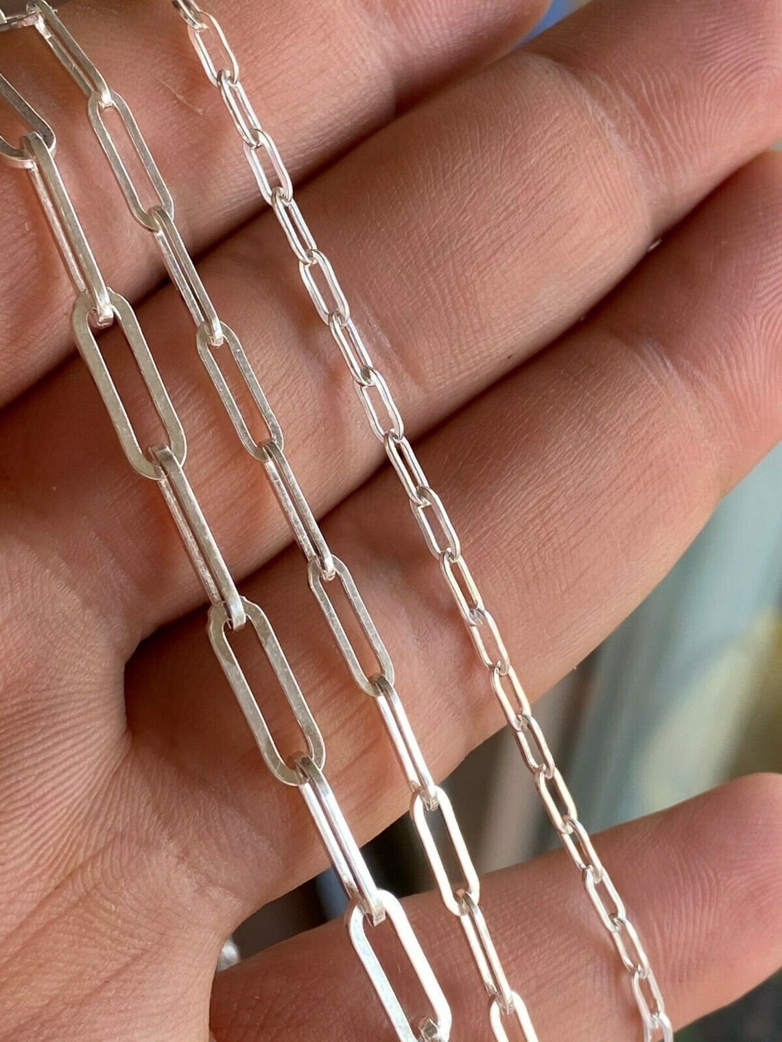 Real Solid 925 Sterling Silver Paper Clip Chain Paperclip Necklace Made in Italy