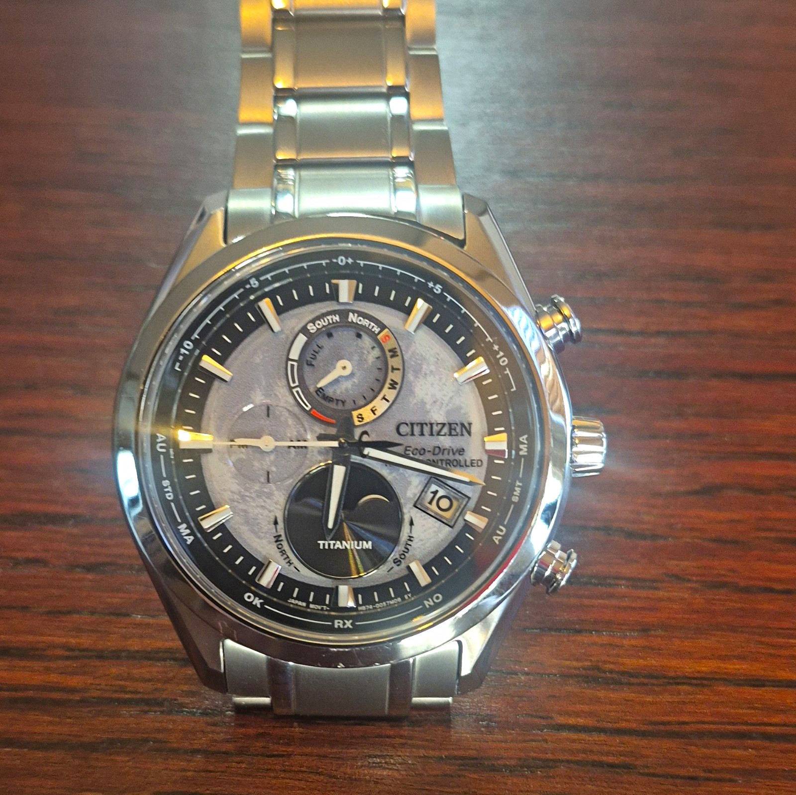 Citizen Tsukiyomi A-T Eco-Drive Quartz Titanium 43mm 100m Silver Dial w/ Box