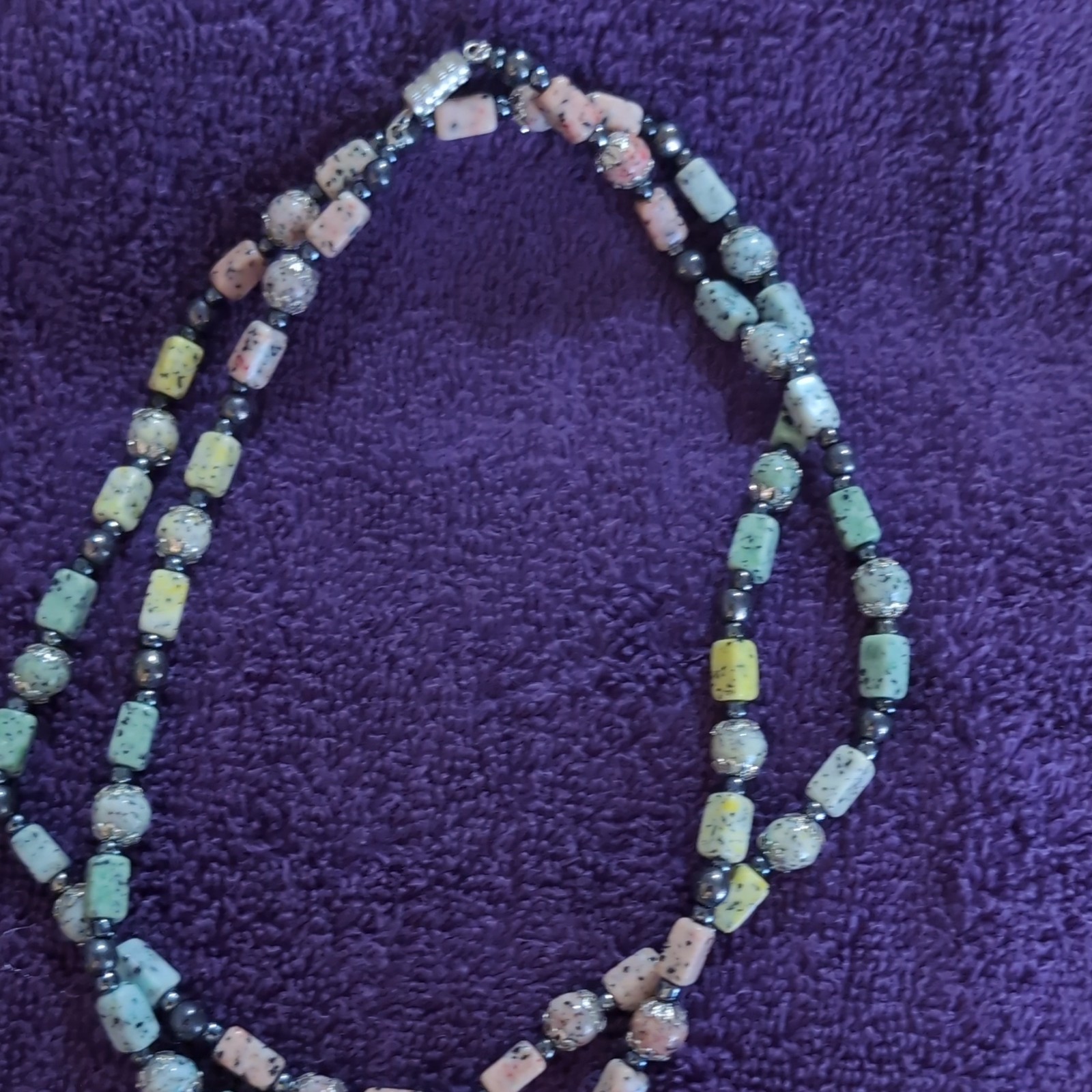 Multicolor Stone & Crystal Beaded Statement Necklace, Rectangle Stones