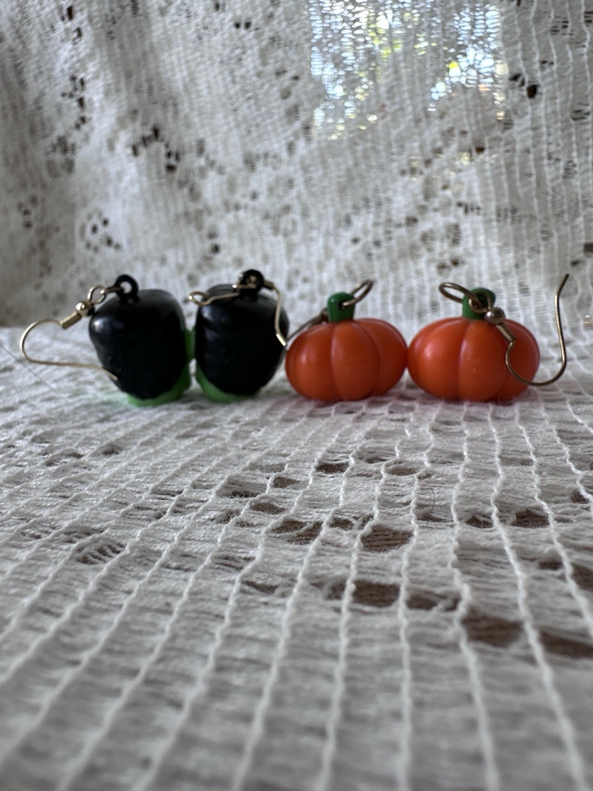 Frankenstein & Jack O’Lantern Pumpkin Russ Earrings Vintage 90s Halloween Kitsch
