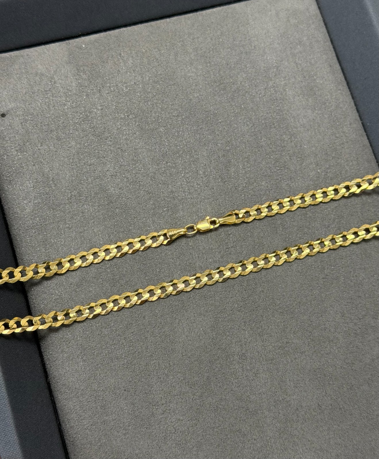 14k Yellow Gold Solid Flat Cuban Curb Link Chain Necklace 22″ 4.5mm 12.50 Grams