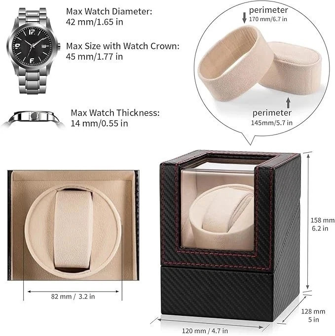 Automatic Rotation Single Watch Winder Box Leather Storage Display Case Box Gift