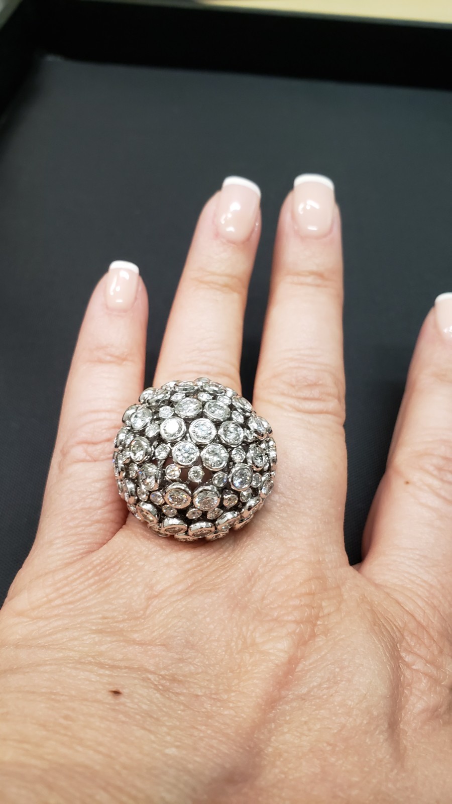 Diamond White Gold Bombe Ring in 18k