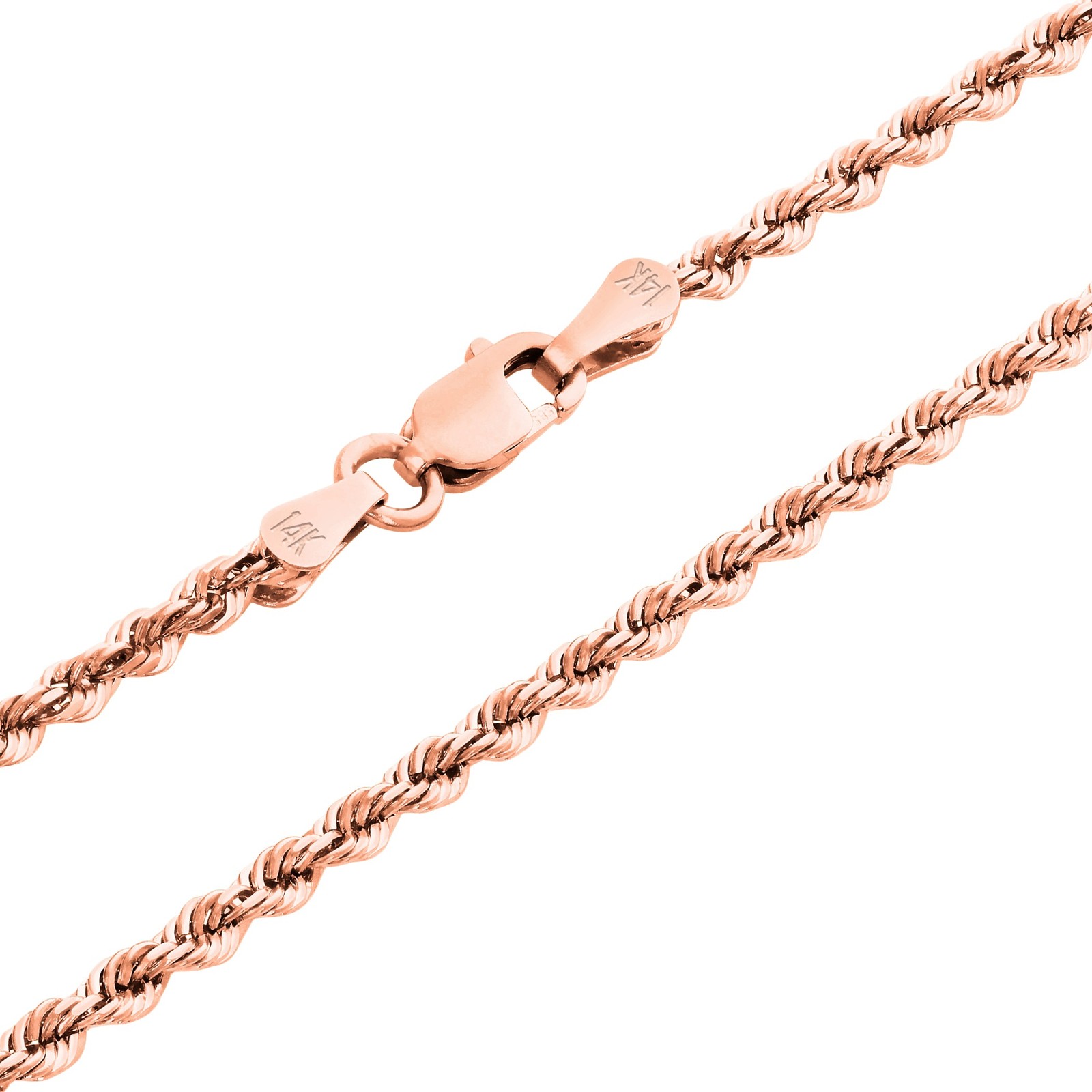 14K Rose Gold 1.8mm Diamond Cut Rope Chain Pendant Necklace Mens Women 16″- 30″