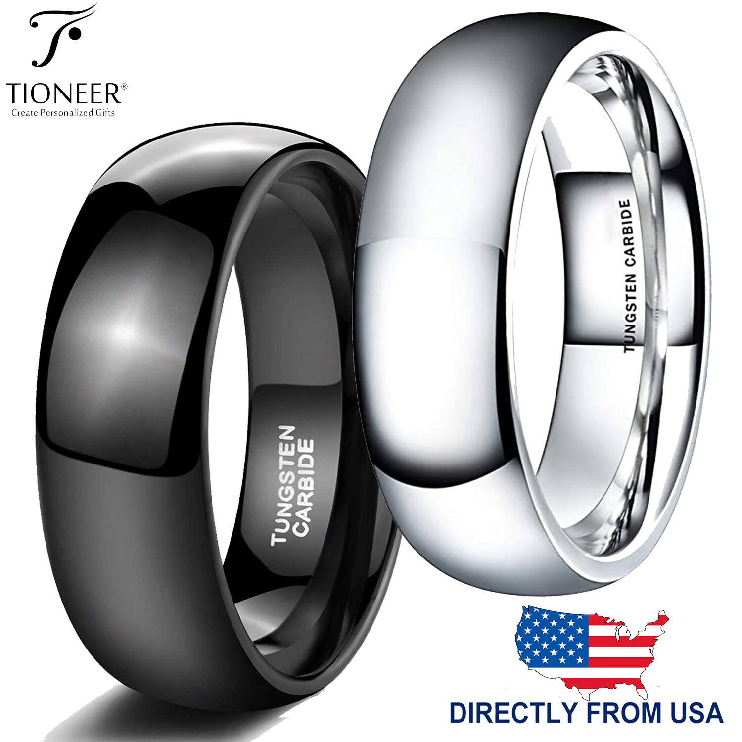 Tungsten Carbide Classic Polished Plain Dome Wedding Band Ring 8MM FREE ENGRAVE