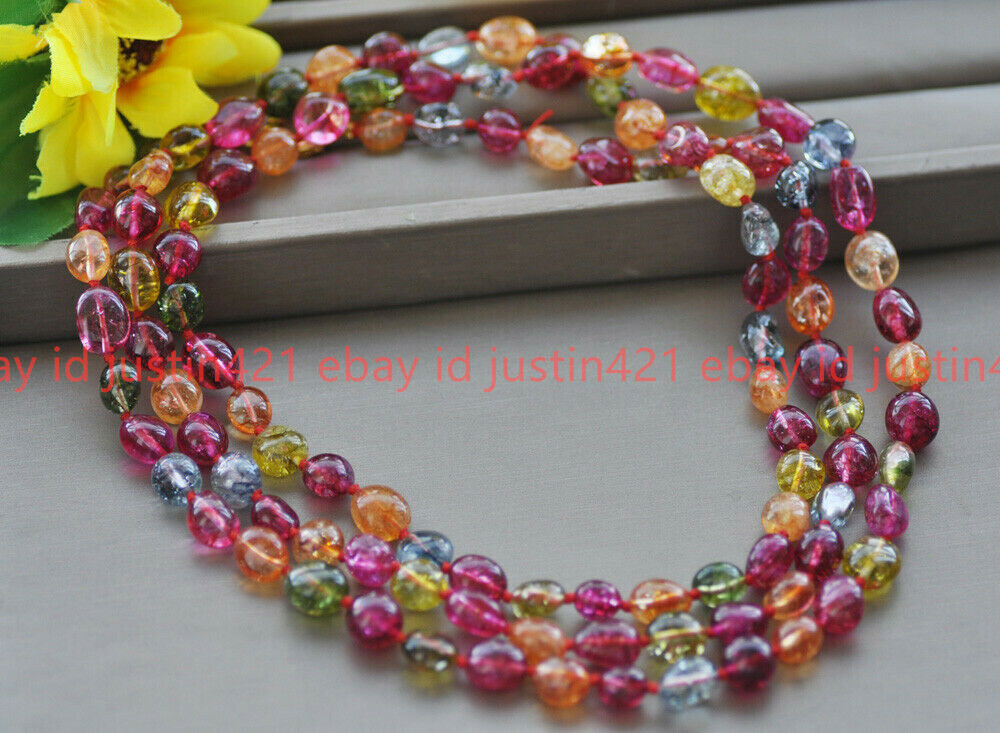 12-15mm Multicolor Tourmaline Irregular Freeform Gemstone Beads Necklace 16-72′