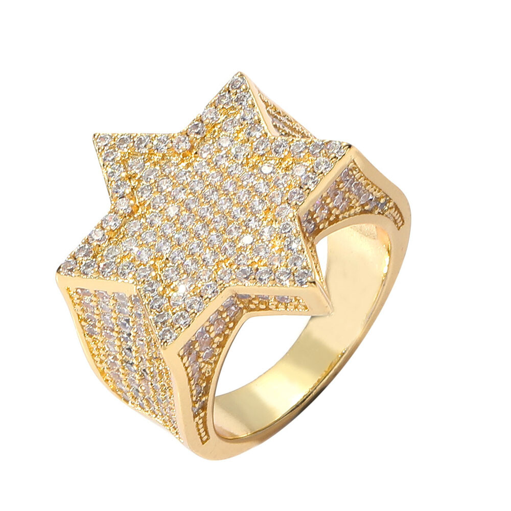Mens Hip Hop Rings Bling ICED 5A+ CZ Star Brass with 18K Gold and Silver Plated
