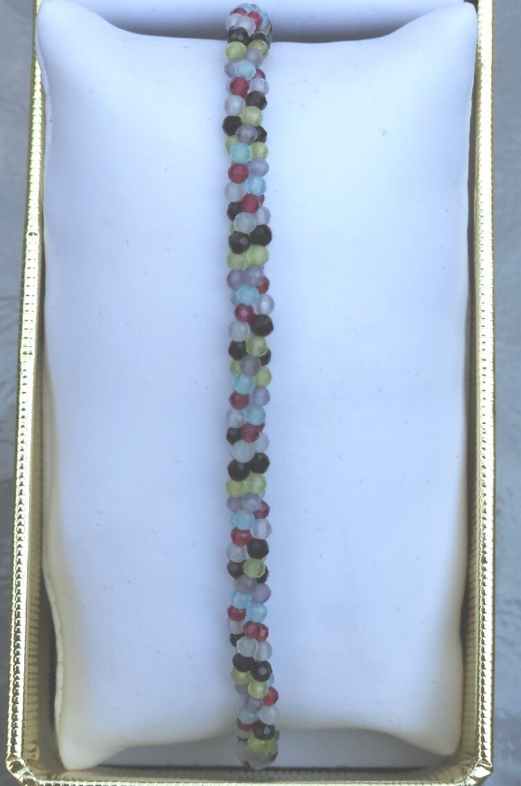Multi-Gemstone Beaded 3 Layer Twisted Bracelet in 925 Sterling (7.5 In) 30 ctw