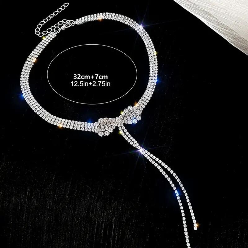 Luxury Sparkly Rhinestone Necklace Crystal Bowknot Pendant Choker Party Jewelry