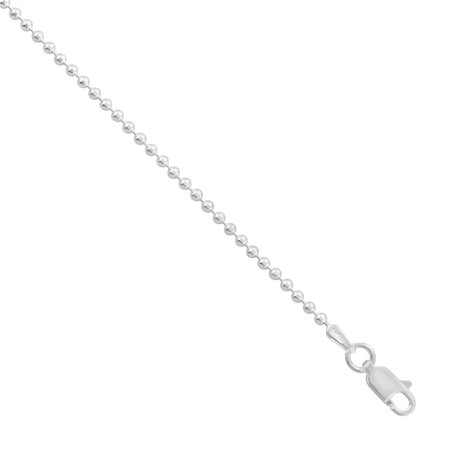 Polished Bead Chain Necklace 925 Sterling Silver Lobster Clasp Italy Made 1.8mm