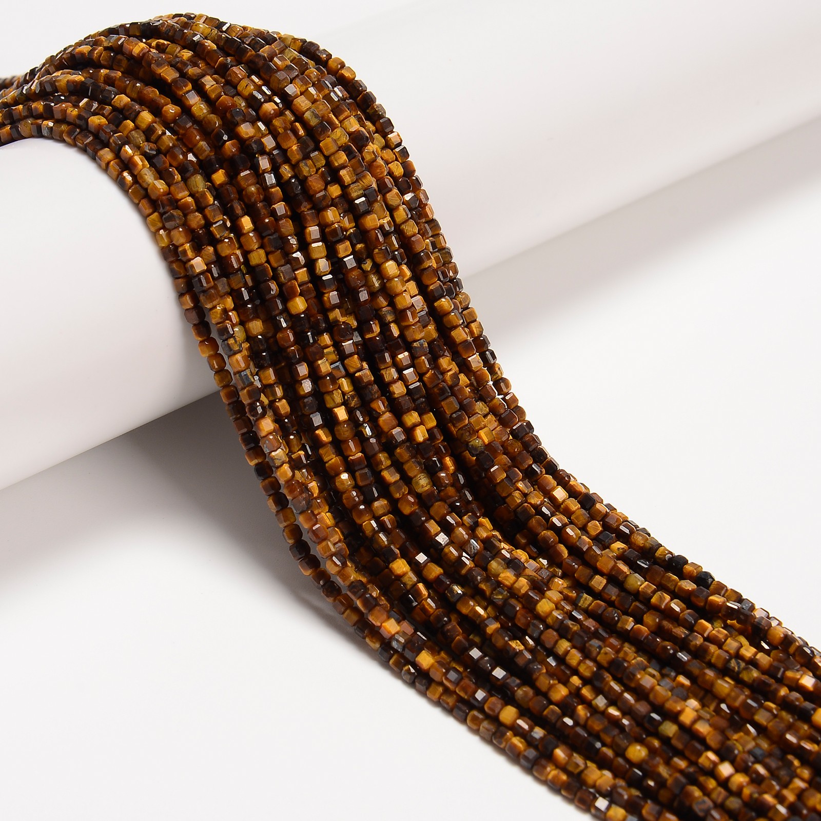 Natural Yellow Tiger Eye Faceted Cube Beads Size 2mm 15.5” Strand