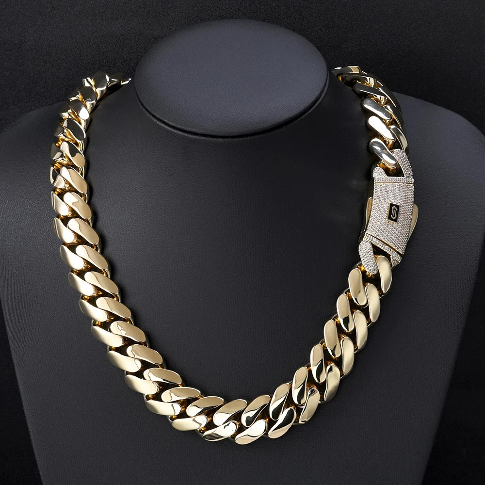 20mm Cuban Link Chain Necklace Bracelet Gold Plated Brass Iced Out 5AAA+ CZ