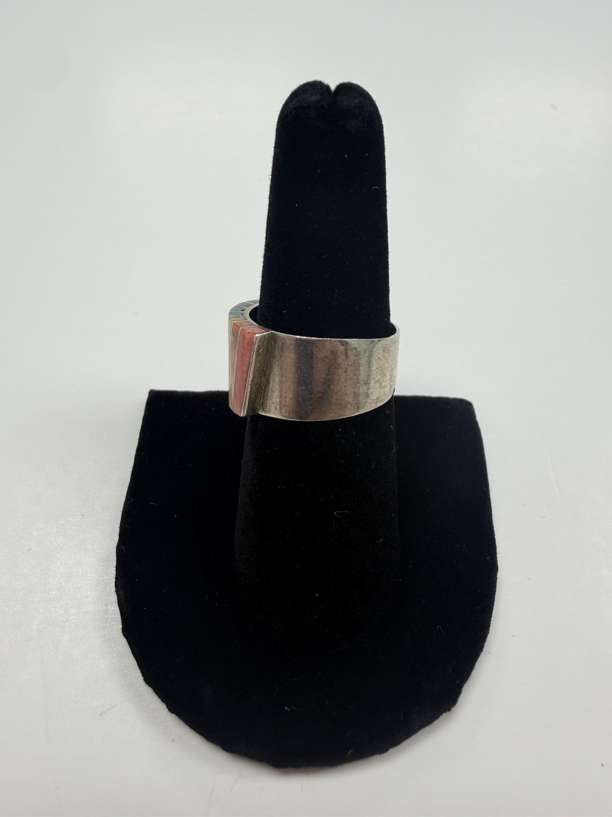 Sterling Silver 950 Rainbow Gemstone Stripe Ring Ich Size 7.5 L56