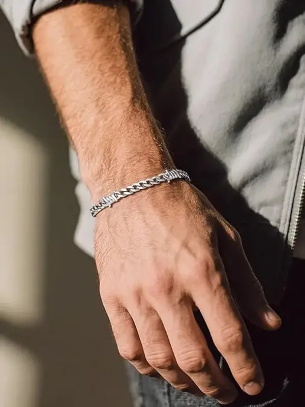 Barbed Wire Cuban Link Chain Bracelet Adjustable Stainless Steel Punk Emo
