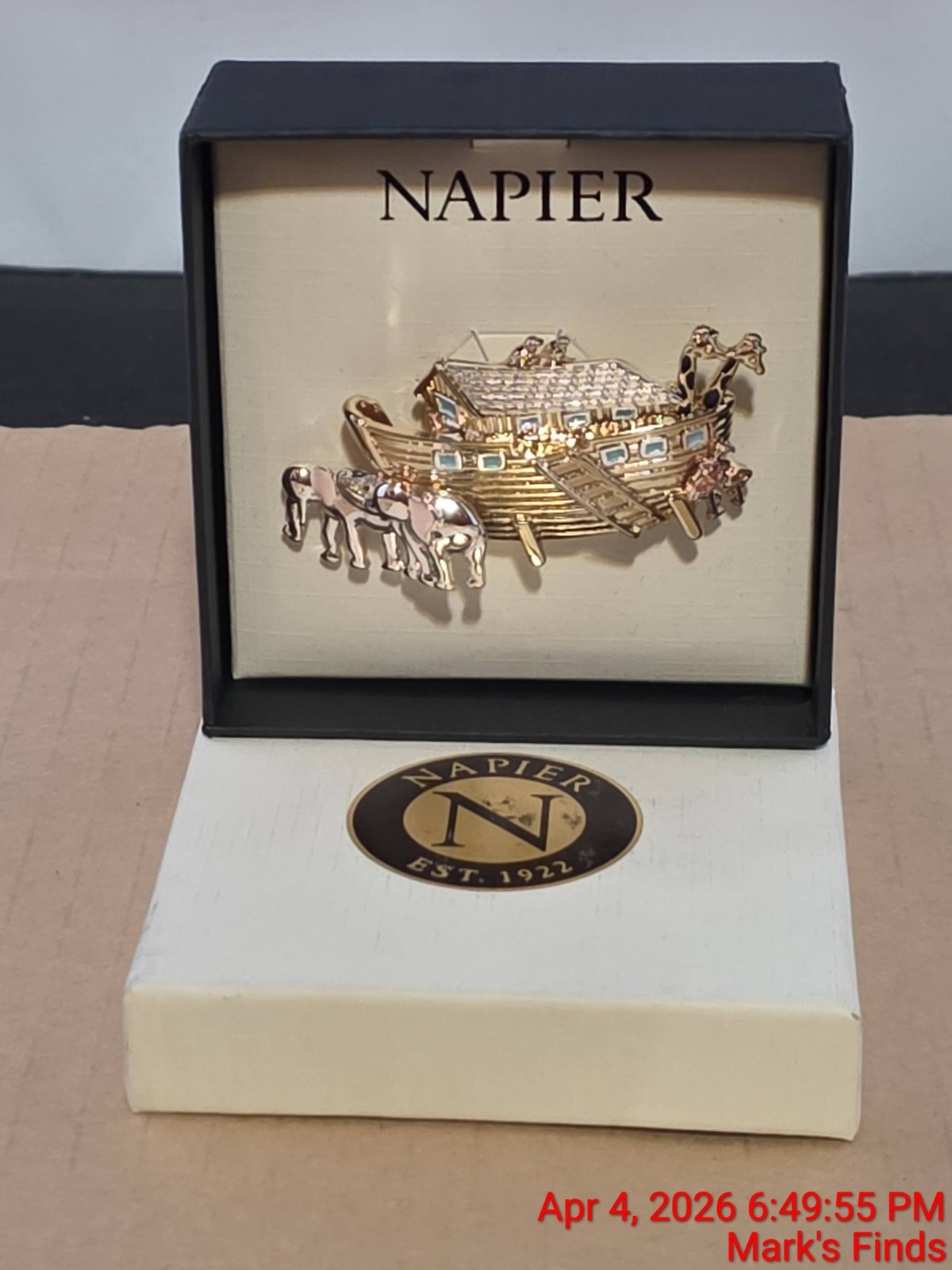 Napier Noahs Ark Silver Gold Tone Brooch Pin NEW w Box Animals Flamingo Giraffe