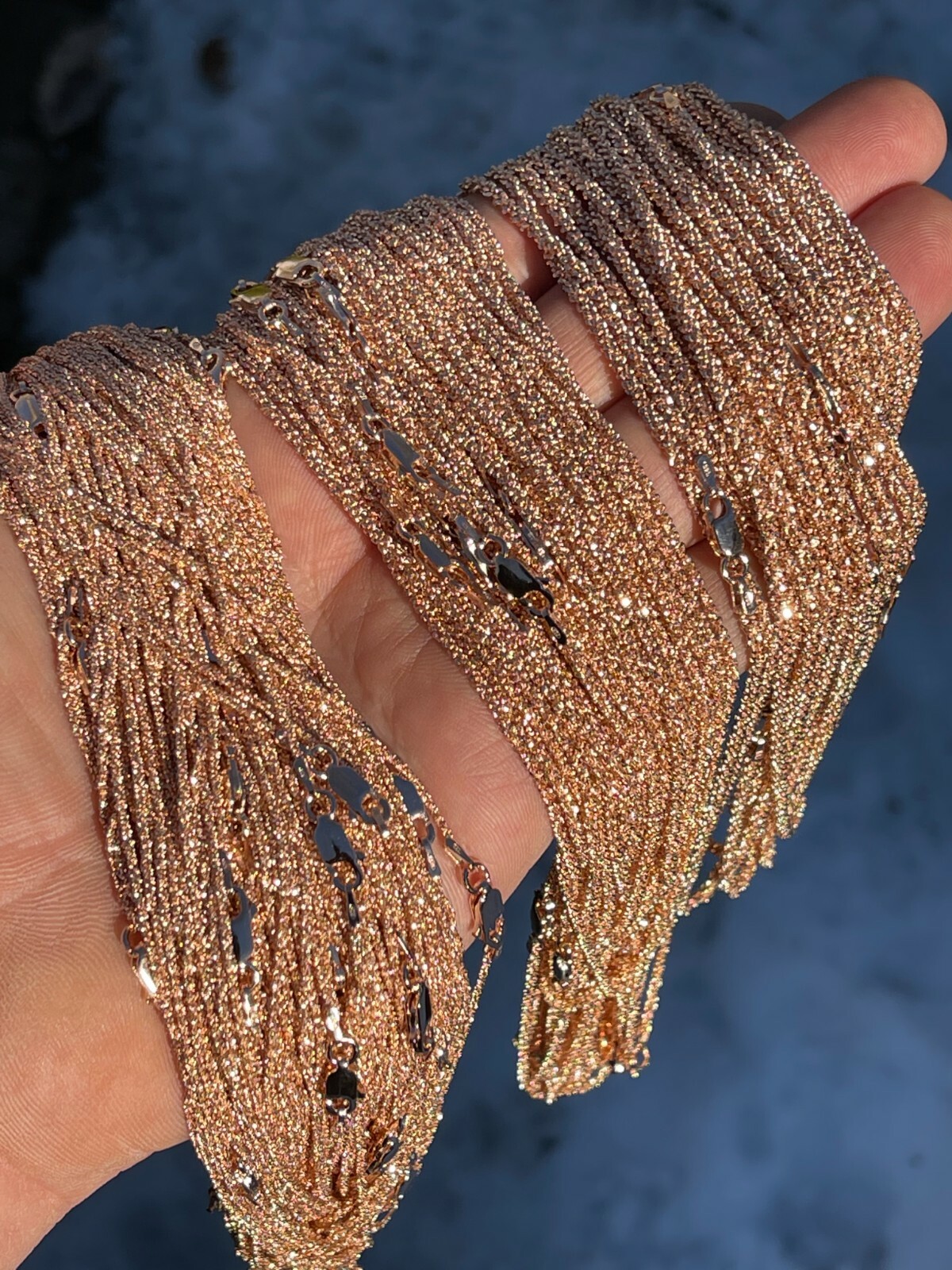 14k Rose Gold Plated Solid 925 Sterling Silver Sparkle Rope Chain Necklace Iced