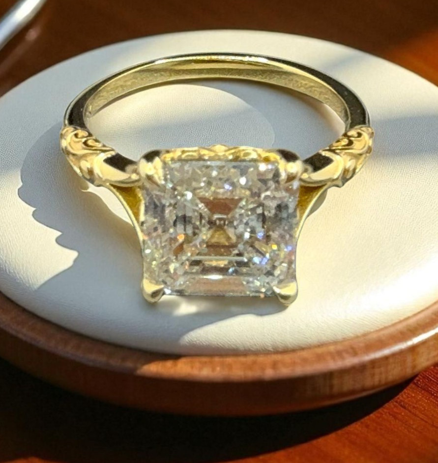 4.00 Ct Asscher Cut Diamond IGI E VS1 Lab Grown Wedding Ring 14k Gold Size 6