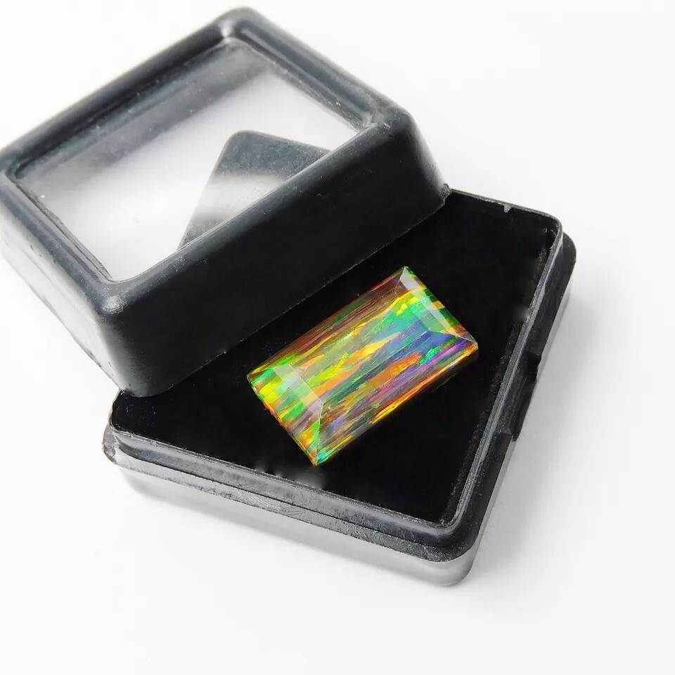 Fire Opal EGL CERTIFIED Rare Ethiopian Emerald Cut 8-9 Ct Natural Loose Gemstone