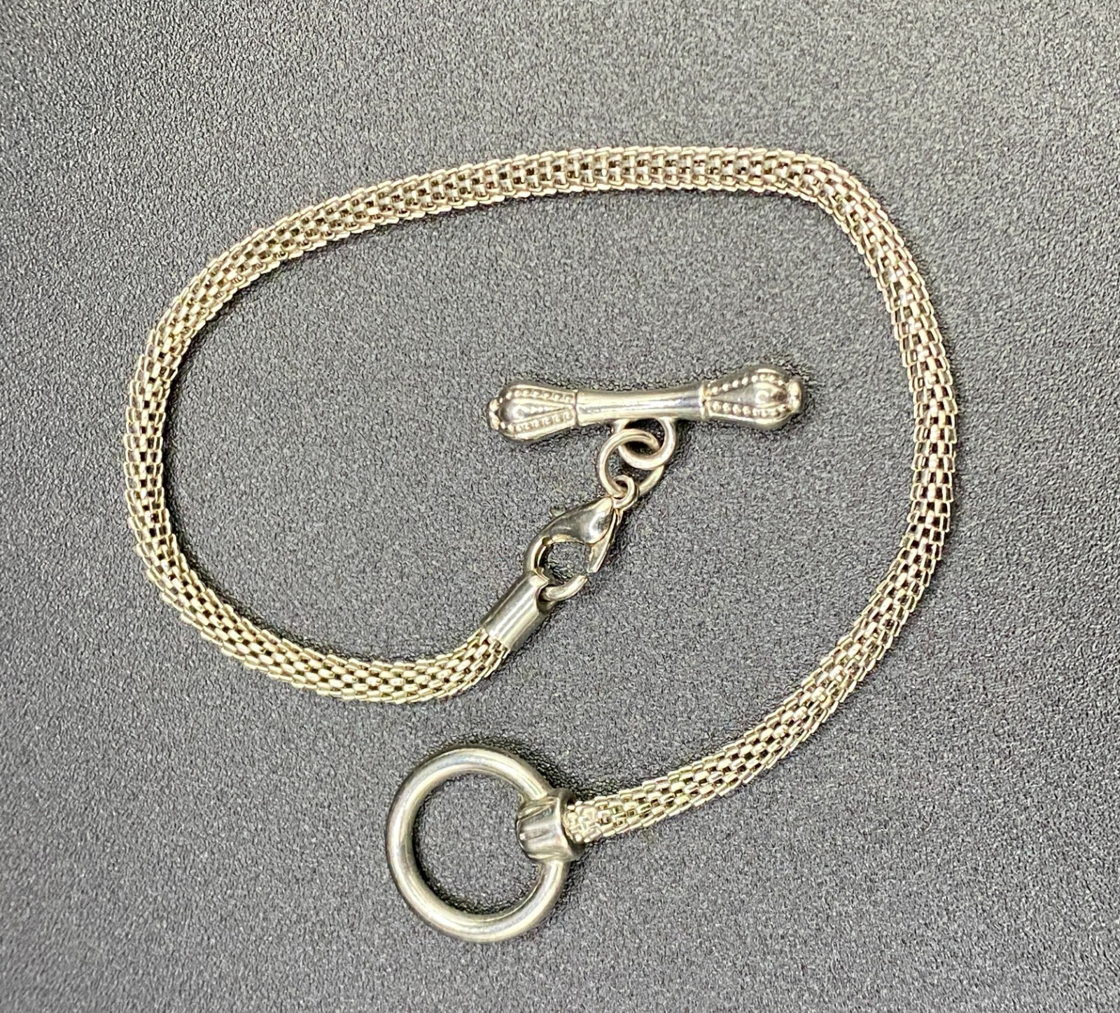 Silver Tone Mesh Starter Charm Toggle Bracelet