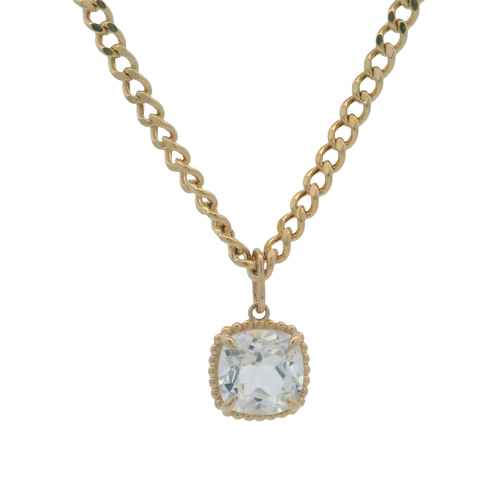 Retired Mejuri 14kt Yellow Gold Curb Chain 16″ Necklace and White Topaz Pendant