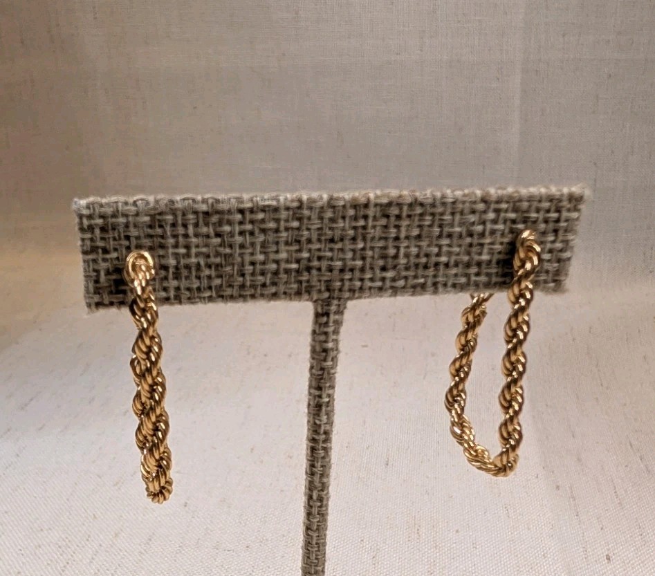 Vintage Napier Gold Tone Rope Chain Hoop Post Earrings