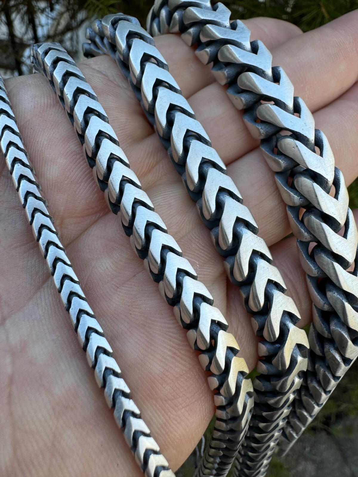 BIG 4-10mm Franco Chain Necklace Or Bracelet Oxidized Real 925 Silver Box Clasp