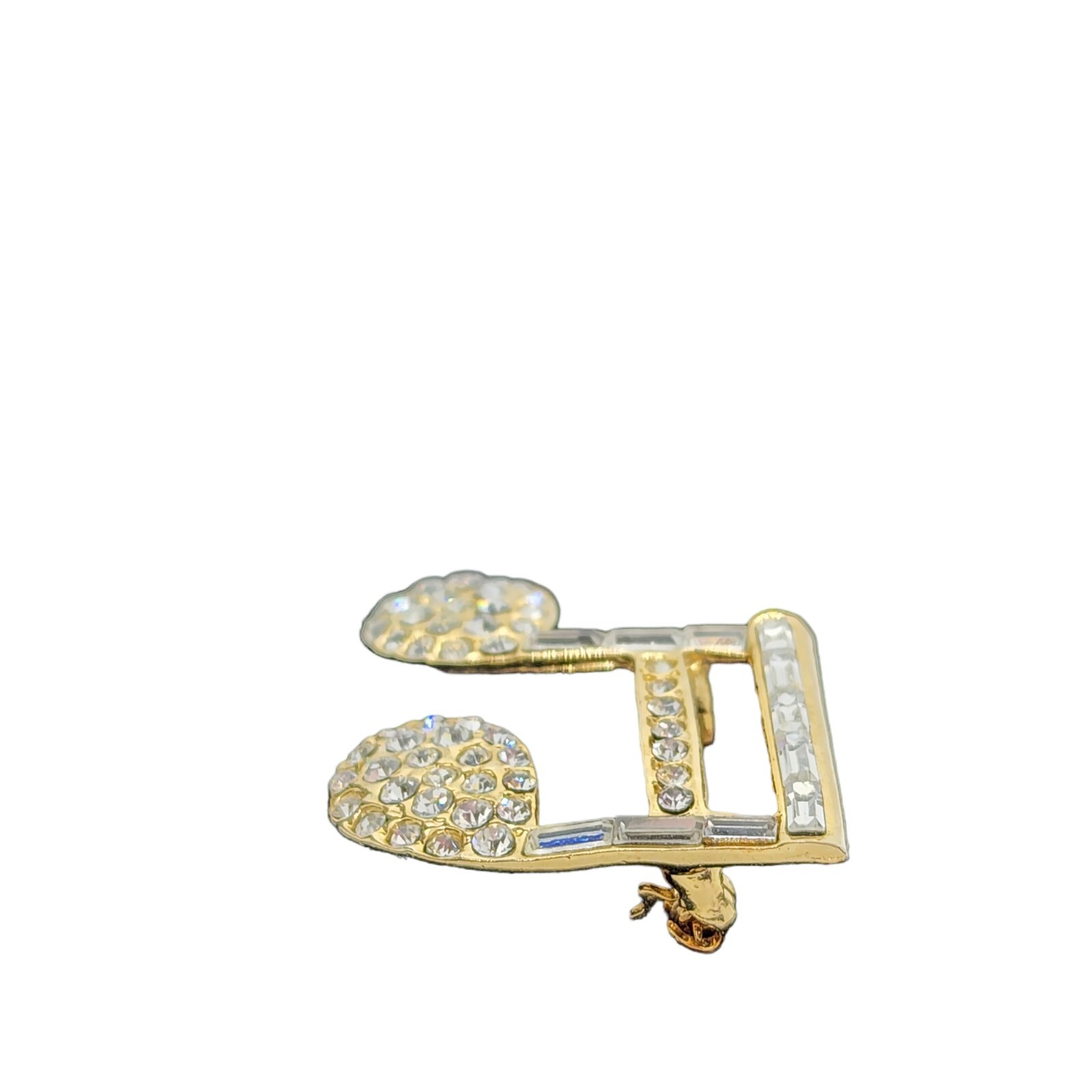 Music Note Brooch Pin w/Clear Sparkling Round & Baguette Rhinestones Gold Tone