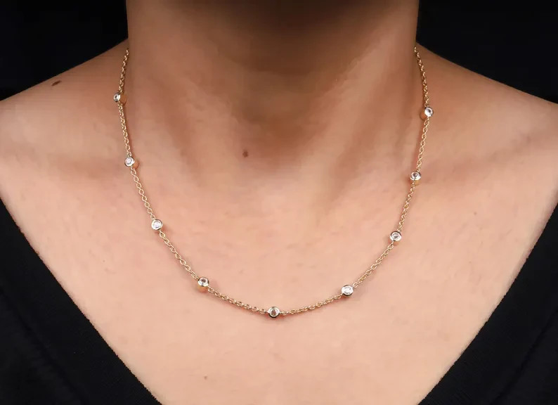 2.00 TCW Round Real Lab created Bezel Filled Necklace In 14k Yellow Gold Plated