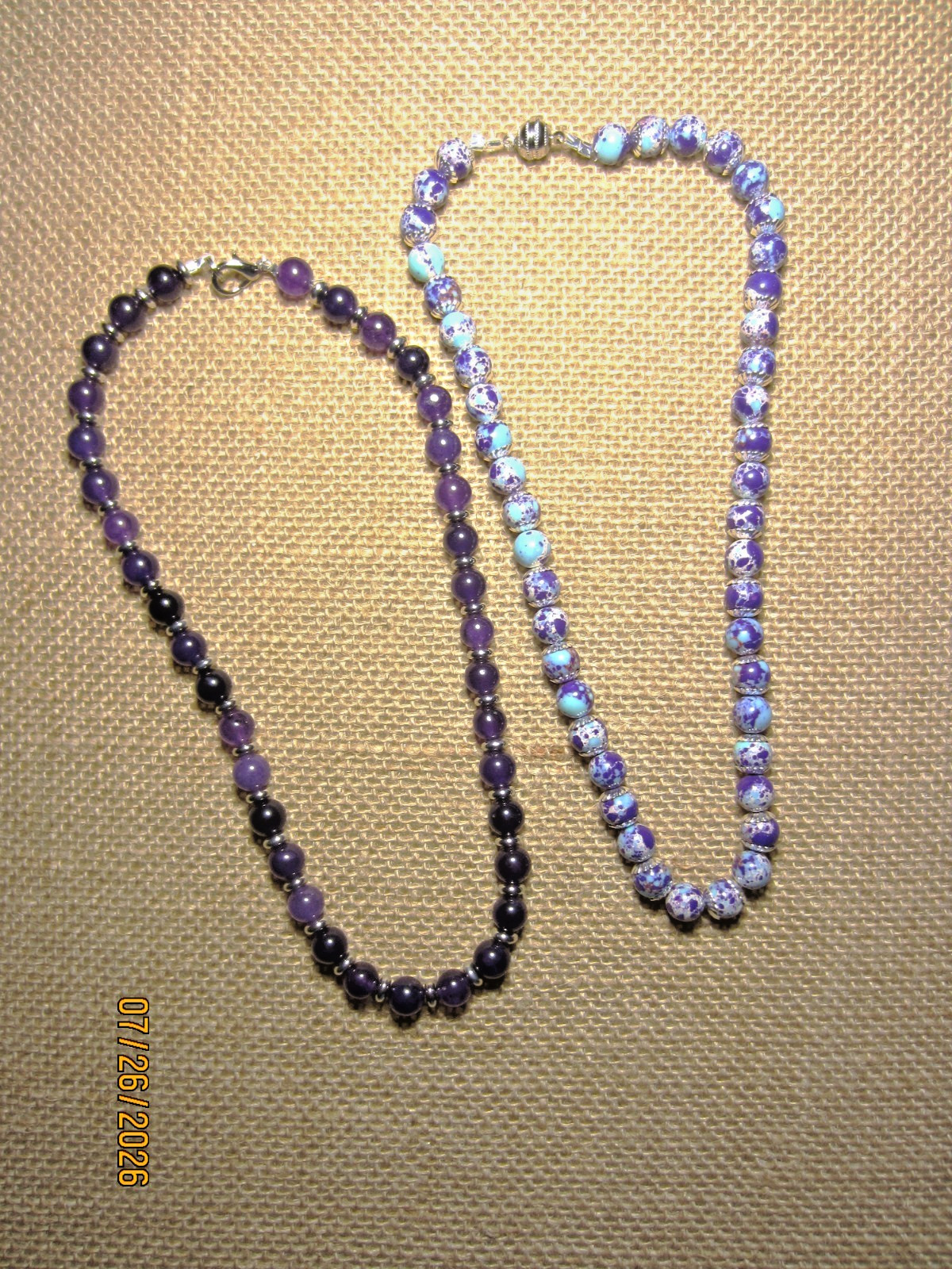Amethyst & Sea Sediment Jasper Gemstone Bead Necklaces