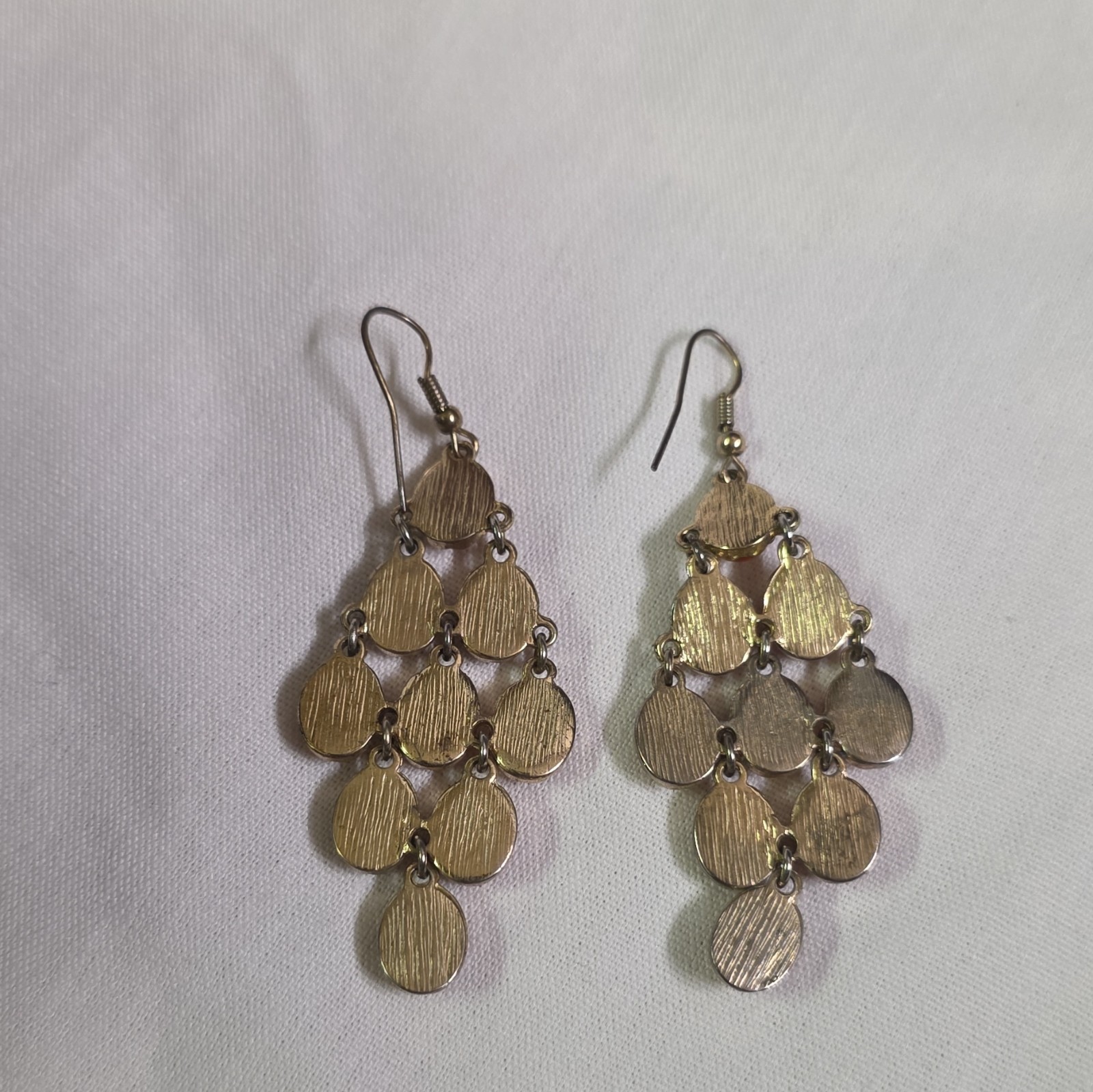 Orange Silver Tone Chandelier Dangle/Drop Hook Earrings, No Stone Metal Pair