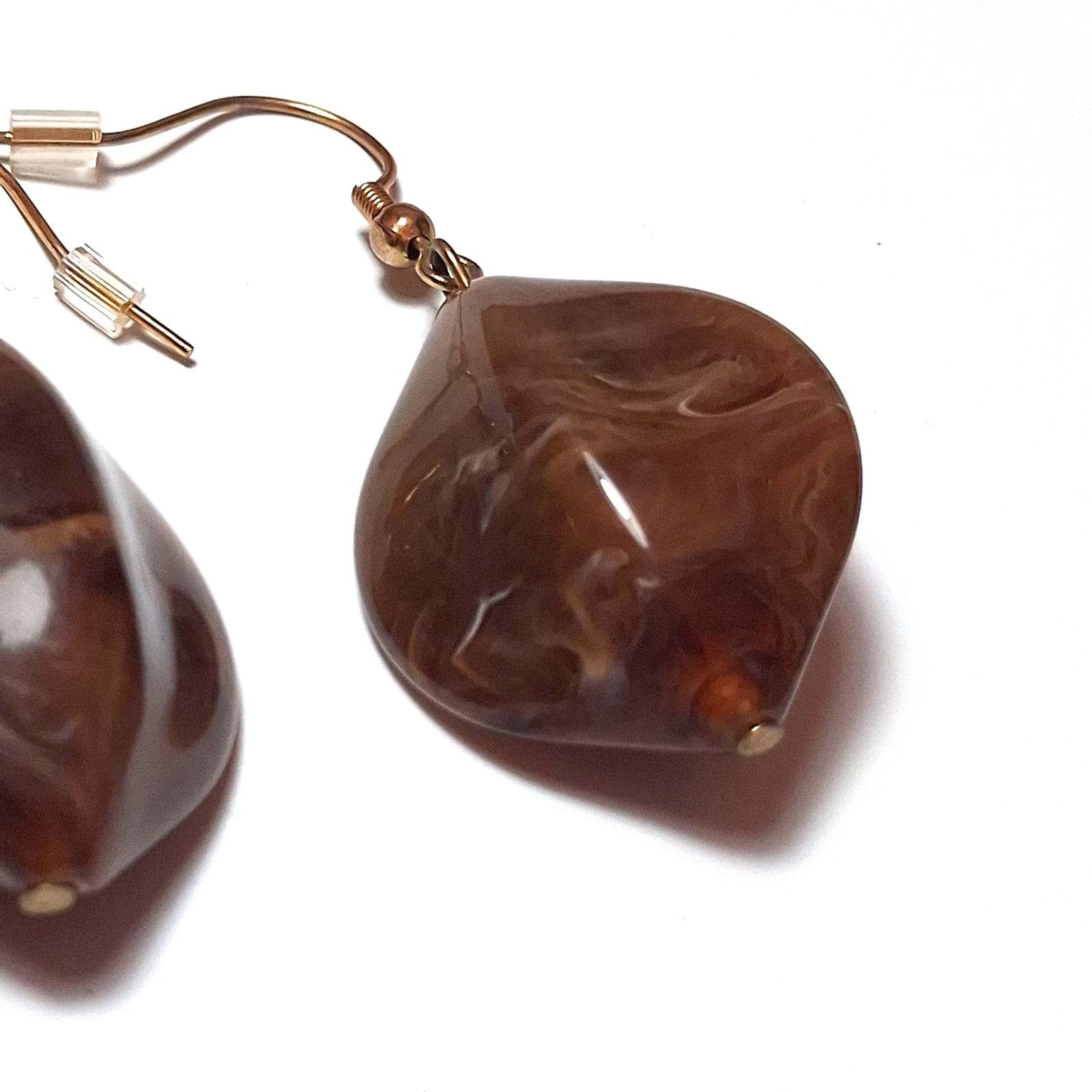 ​VINTAGE BROWN MARBLED ACRYLIC DROP EARRINGS CHUNKY LUCITE TORTOISE BOHO JEWELRY