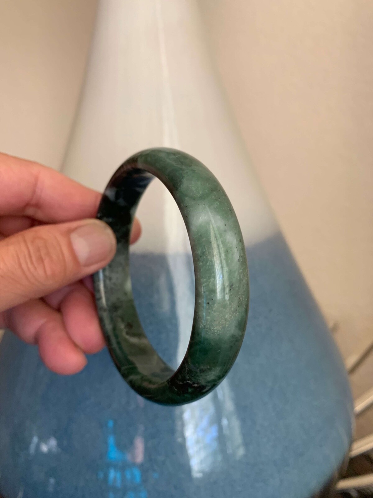 Gorgeous Dark Green Jade Bangle Bracelet Good Fortune Money Luck Protection 61mm