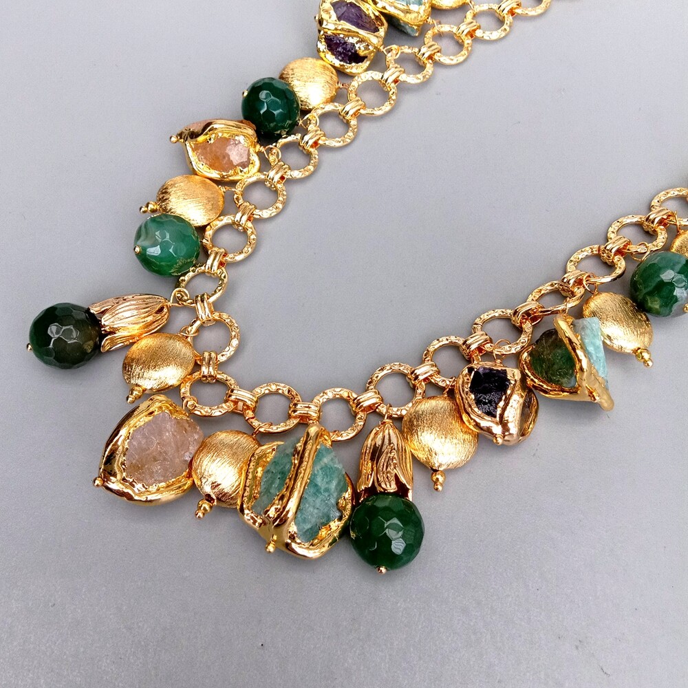 Natural Multi Gemstone Necklace Citrine Amethyst Amazonite Rough Raw Charm