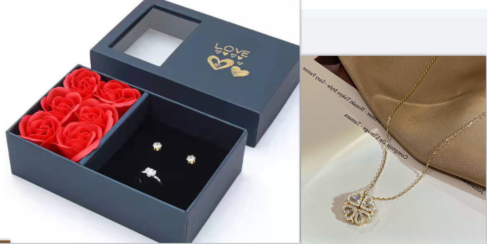 Retro Magnetic Heart Clover Pendant Necklace Women Openable Love Choker Gift