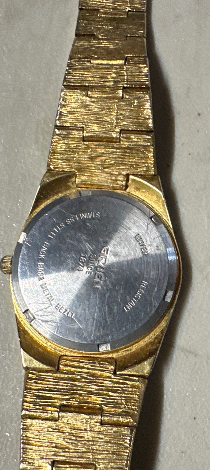 1990s GRUEN PRECISION Gold Diamond Nugget Unisex Vintage Watch