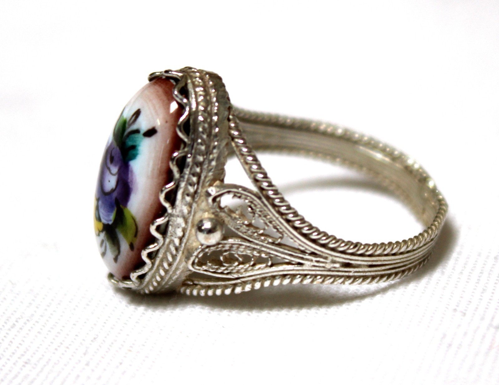 Vintage Russian Hand Painted Enamel Rings 4 Variation Finift Technique #77,83,95