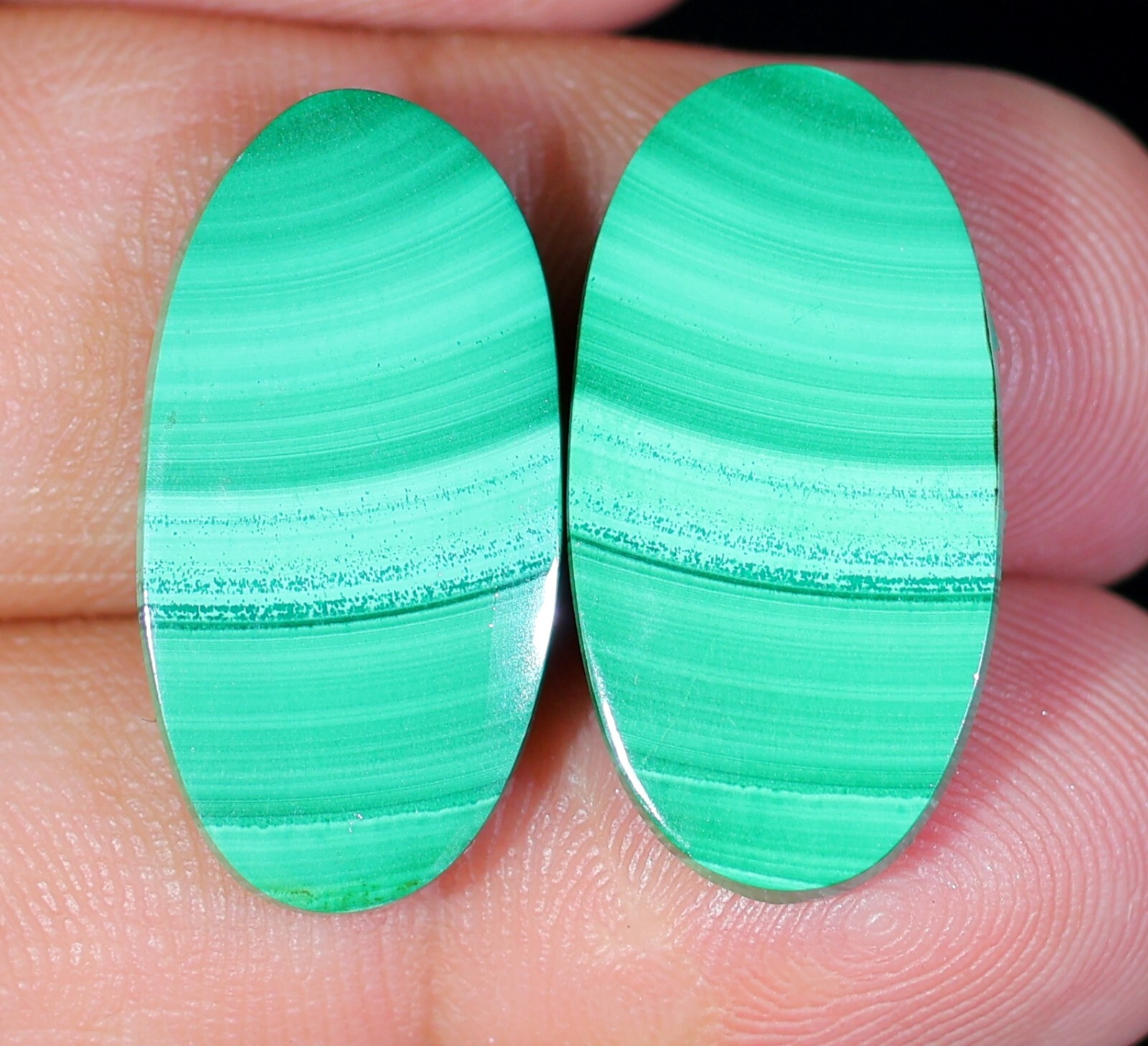 29 CT 4X12X23 mm NATURAL MATCHING MALACHITE PAIR OVAL CABOCHON GEMSTONE OF-12