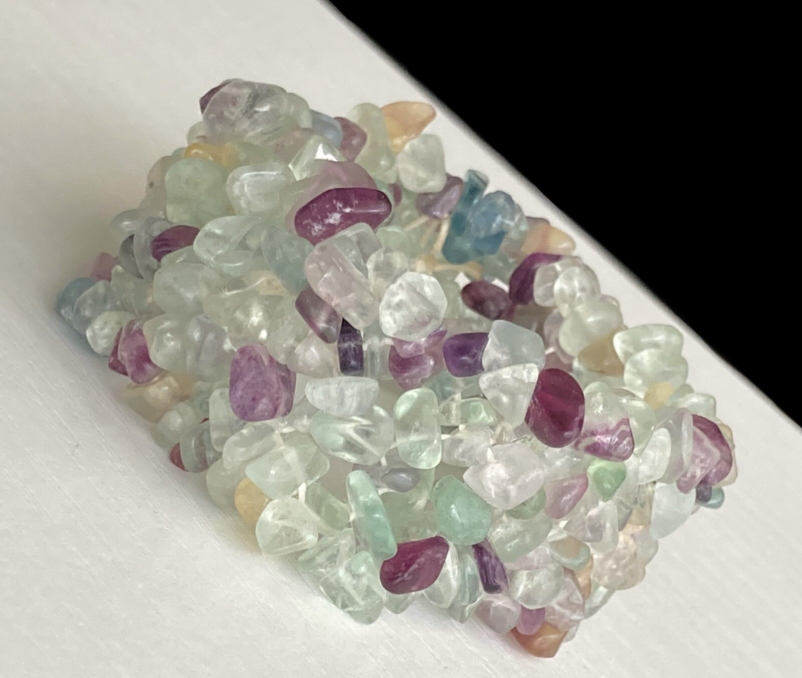 Vintage Amethyst, Quartz & Chrysoprase Wide Stretch Bracelet 6.5in Lovely 63.54g